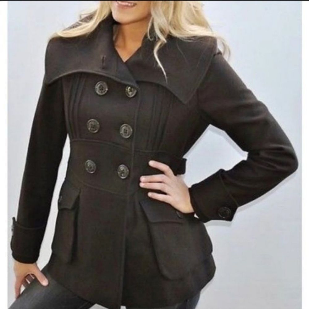 MISS SIXTY M60‎ Gray Envelope Collar Wool Pea-Coat Medium